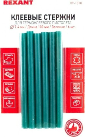 Стержни клеевые REXANT зеленые 7x100 мм, 6 шт. [09-1018]