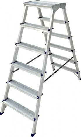 Стремянка алюминиевая АЛЮМЕТ ADK 6206 6 ступеней двухсторонняя, верхняя ступень 260 мм [ADK6206]