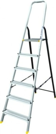 Стремянка алюминиевая АЛЮМЕТ АМS 7806 6 ступеней, со стальной задней ногой [АМS7806]