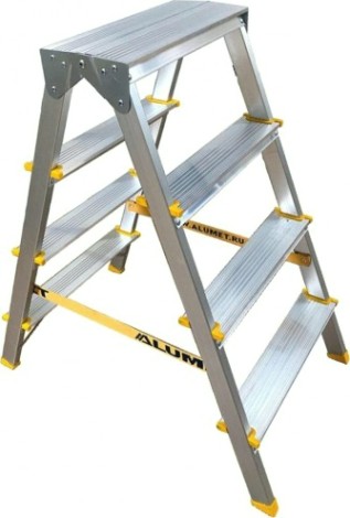 Стремянка алюминиевая АЛЮМЕТ APD 9204 4 ступени двухсторонняя анодированная [APD9204]