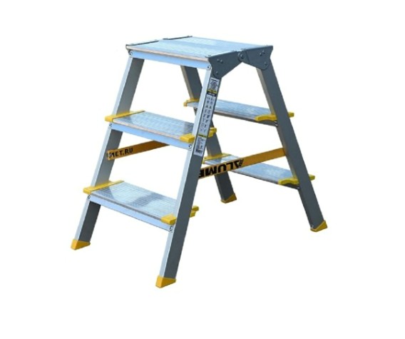 Стремянка алюминиевая АЛЮМЕТ ASD 5203 3 ступени двухсторонняя анодированная, ступ 130 мм [ASD 5203]