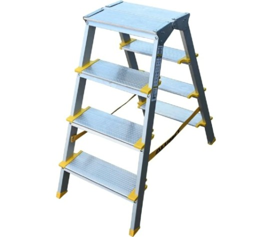 Стремянка алюминиевая АЛЮМЕТ ASD 5204 4 ступени двухсторонняя анодированная, ступ 130 мм [ASD 5204]