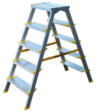 Стремянка алюминиевая АЛЮМЕТ ASD 5205 5 ступеней двухсторонняя анодированная, ступ 130 мм [ASD 5205]