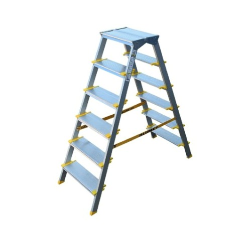 Стремянка алюминиевая АЛЮМЕТ ASD 5206 6 ступеней двухсторонняя анодированная, ступ 130 мм [ASD 5206]