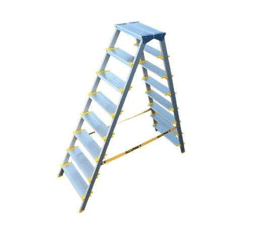 Стремянка алюминиевая АЛЮМЕТ ASD 5208 8 ступеней двухсторонняя анодированная, ступ 130 мм [ASD 5208]