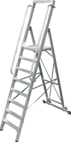 Стремянка алюминиевая KRAUSE STABILO 10 ступеней на роликах с поручнями и большой площадкой [127808]