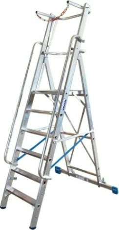 Стремянка алюминиевая KRAUSE STABILO 12 ступеней на роликах, с поручнями и дугой безопасности [127563]