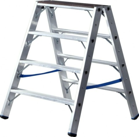 Стремянка алюминиевая KRAUSE STABILO 4 ступени двухсторонняя, с деревянной накладкой [123862]