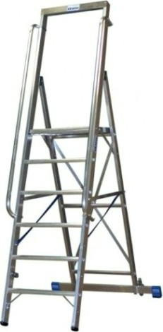 Стремянка алюминиевая KRAUSE STABILO 4 ступени на роликах с поручнями и большой площадкой [127747]