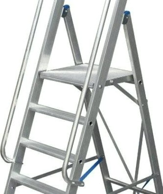 Стремянка алюминиевая KRAUSE STABILO 4 ступени на роликах с поручнями и большой площадкой [127747]