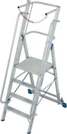 Стремянка алюминиевая KRAUSE STABILO 4 ступени на роликах, с поручнями и дугой безопасности [127488]