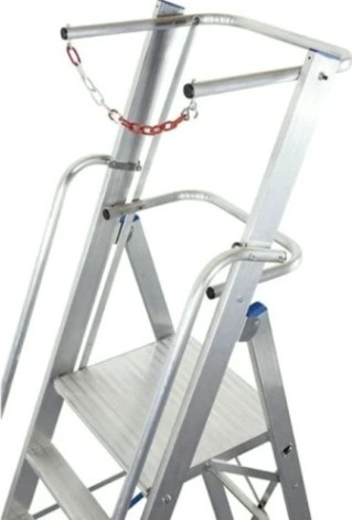 Стремянка алюминиевая KRAUSE STABILO 4 ступени на роликах, с поручнями и дугой безопасности [127488]