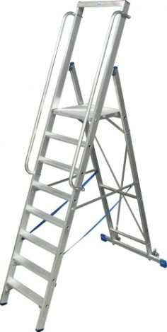 Стремянка алюминиевая KRAUSE STABILO 7 ступеней на роликах с поручнями и большой площадкой [127778]