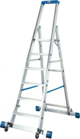 Стремянка алюминиевая KRAUSE STABILO 7 ступеней передвижная, с траверсой [127310]