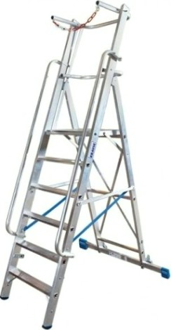 Стремянка алюминиевая KRAUSE STABILO 9 ступеней на роликах, с поручнями и дугой безопасности [127532]