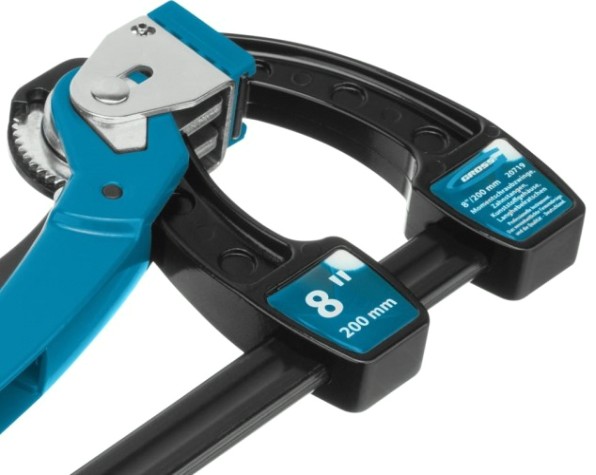 Струбцина быстрозажимная GROSS 20719 реечная, рычажный храповый механизм, 8"/200 мм