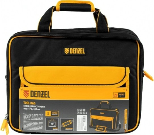 Сумка для инструмента Denzel 90 295 400х170х300 мм, 3 отделения, 28 карманов, наплечны [90295]