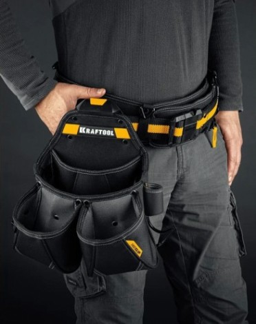 Сумка поясная KRAFTOOL KP-15 с креплением FastClip, 15 карманов, 350х320 мм [38771]