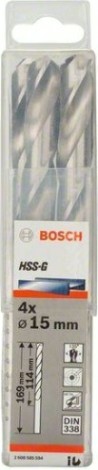 Сверла по металлу BOSCH HSG шлифованное 15.0 х 114/169 мм Ecoline (уп.4шт.) [2608585594]