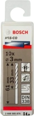 Сверла по металлу BOSCH HSS-CO кобальтовое 3.0 х 33/61 мм (уп.10шт) [2608585876]