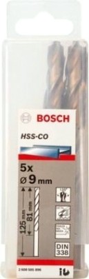 Сверла по металлу BOSCH HSS-CO кобальтовое 9.0 х 81/125 мм (уп.5шт) [2608585896]