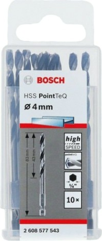 Сверла по металлу BOSCH HSS шлифованное 4.0 х 43/83 мм PointTeQ HEX (уп.10шт.) [2608577543]