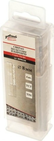 Сверло по бетону АТАКА 8х80х120 Профи титан 6шт бокс [8090110]