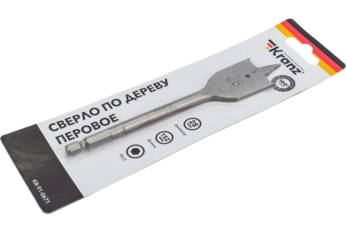 Сверло по дереву Kranz 28х152 мм шестигр. хвост. [KR-91-0671]