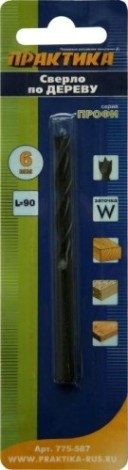 Сверло по дереву ПРАКТИКА 6х90 мм, W серия профи [775-587]