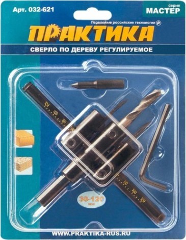 Сверло по дереву ПРАКТИКА регулируемое 30-120 мм (балеринка), серия мастер [032-621]