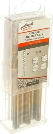 Сверло по металлу АТАКА 3,5х39х70 Профи 3,5мм титан 10шт бокс [7089310]