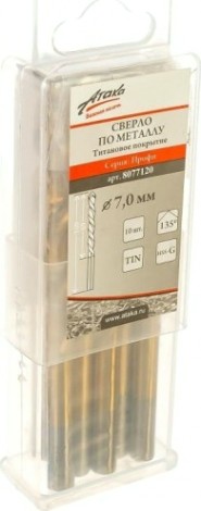 Сверло по металлу АТАКА 7х69х109 Профи 7мм титан 10шт бокс [8077120]