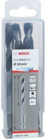 Сверло по металлу BOSCH 10,0 х 87/133 мм, HSS PointTeQ с шестигранным хвостовиком (5шт.) [2608577548]