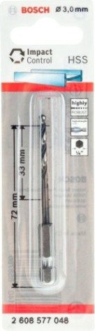 Сверло по металлу BOSCH 3,0 х 33/72 мм, Impact Control с шестигранным хвостовиком [2608577048]