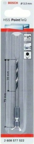 Сверло по металлу BOSCH 3,5 х 39/79 мм, HSS PointTeQ с шестигранным хвостовиком [2608577522]