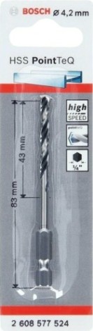 Сверло по металлу BOSCH 4,2 х 43/83 мм, HSS PointTeQ с шестигранным хвостовиком [2608577524]