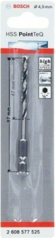 Сверло по металлу BOSCH 4,5 х 47/87 мм, HSS PointTeQ с шестигранным хвостовиком [2608577525]