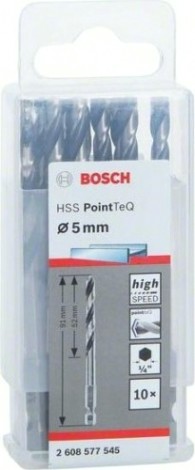 Сверло по металлу BOSCH 5,0 х 52/91 мм, HSS PointTeQ с шестигранным хвостовиком (10шт.) [2608577545]