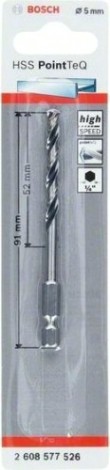 Сверло по металлу BOSCH 5,0 х 52/91 мм, HSS PointTeQ с шестигранным хвостовиком [2608577526]