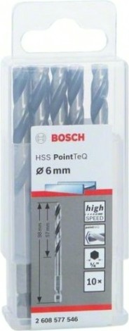 Сверло по металлу BOSCH 6,0 х 57/98 мм, HSS PointTeQ с шестигранным хвостовиком (10шт.) [2608577546]