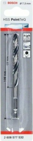 Сверло по металлу BOSCH 7,5 х 69/109 мм, HSS PointTeQ с шестигранным хвостовиком [2608577532]