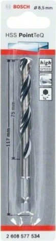 Сверло по металлу BOSCH 8,5 х 75/117 мм, HSS PointTeQ с шестигранным хвостовиком [2608577534]