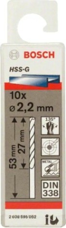 Сверло по металлу BOSCH HSS-G 2.2 мм 10шт [2608595052]