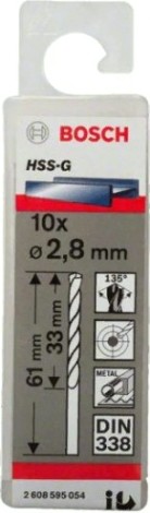 Сверло по металлу BOSCH HSS-G 2.8 мм 10шт [2608595054]