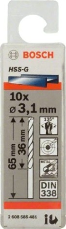 Сверло по металлу BOSCH HSS-G 3.1 мм 10шт [2608585481]