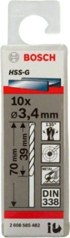 Сверло по металлу BOSCH HSS-G 3.4 мм 10шт [2608585482]