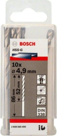 Сверло по металлу BOSCH HSS-G 4.9 мм 10шт [2608585490]
