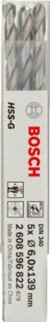 Сверло по металлу BOSCH HSS-G 6x91мм 5шт удлиненных [2608596822]