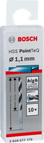 Сверло по металлу BOSCH HSS PointTeQ 1.1 мм 10шт [2608577179]