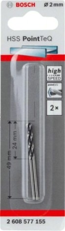 Сверло по металлу BOSCH HSS PointTeQ 2 мм 2шт [2608577155]